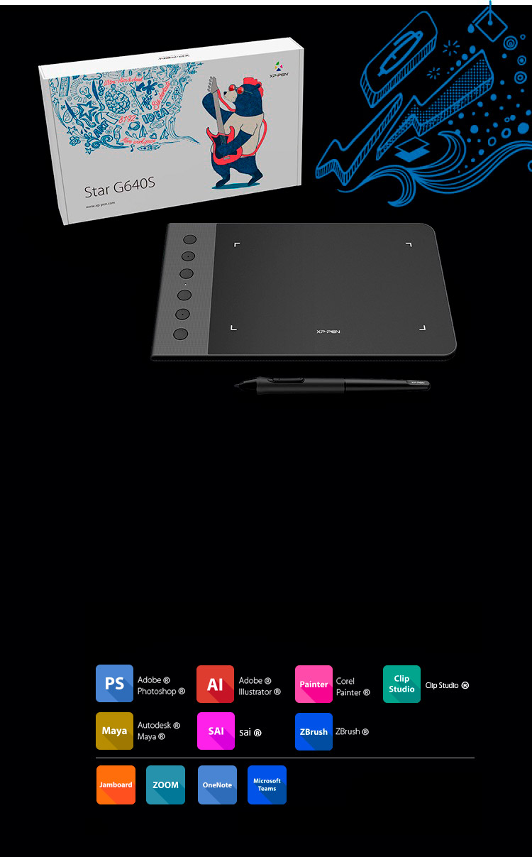 XP-Pen Star G640S Tableta Compatible Windows y Mac OS y programas de dibujo photoshop y illustrator